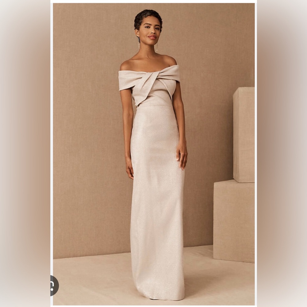 Teri Jon Yvonne Twist Front Off Shoulder Column Gown Rickie Freeman 4 Small S